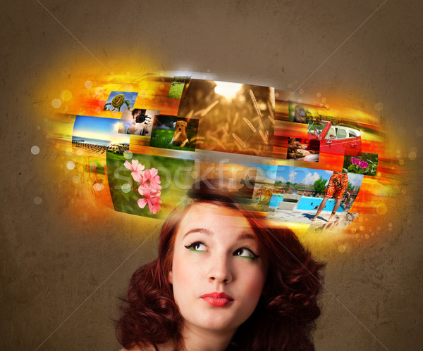 girl with colorful glowing photo memories concept Stock photo © ra2studio