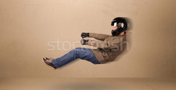 Foto stock: Feliz · engraçado · homem · condução · voador · carro