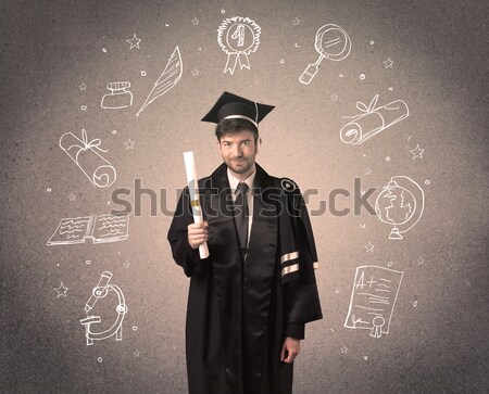 Stockfoto: Gelukkig · afgestudeerde · tiener · school · iconen