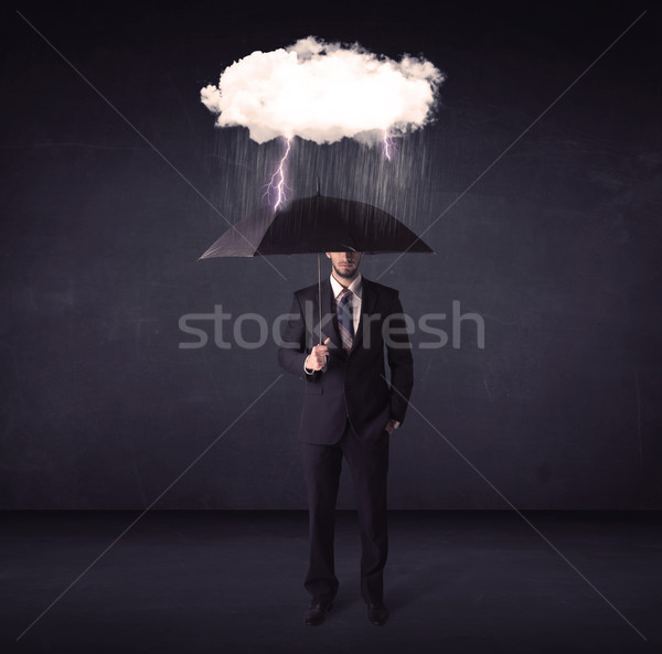 Affaires permanent parapluie peu tempête nuage [[stock_photo]] © ra2studio