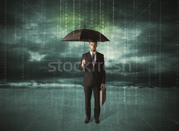 Homme d'affaires permanent parapluie protection des données affaires homme [[stock_photo]] © ra2studio