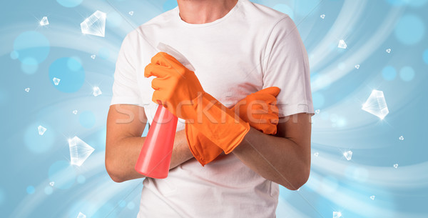 Blue diamond graphic and cleaning boy Stock photo © ra2studio