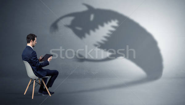 Geschäftsmann Monster Schatten jungen Mann Hintergrund Stock foto © ra2studio