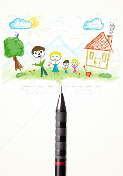 Pen close-up with a drawing of a family Stock photo © ra2studio