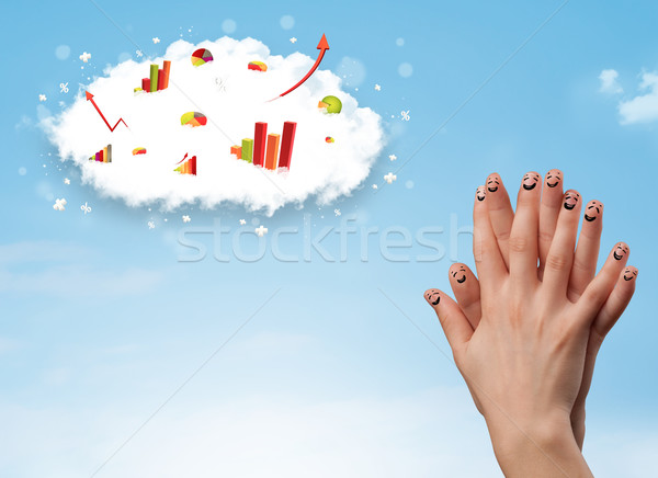 Happy finger smiley with graph cloud icons in the sky Stock photo © ra2studio