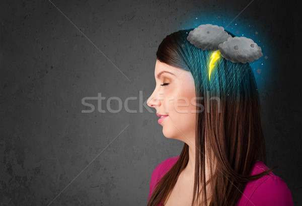 Młoda dziewczyna burza z piorunami pioruna głowy ilustracja działalności Zdjęcia stock © ra2studio