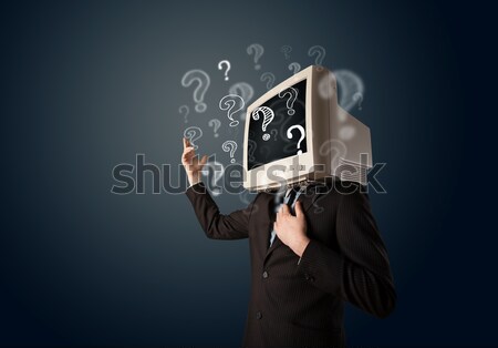 商人 電腦顯示器 頭 問號 業務 面對 商業照片 © ra2studio