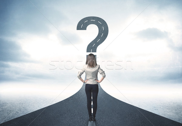 Stock photo: Business person lokking at road with question mark sign