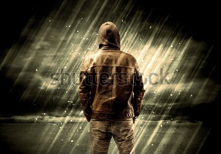 Dangerous criminal standing with cigarette Stock photo © ra2studio