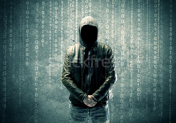 Angry mysterious hacker with numbers Stock photo © ra2studio