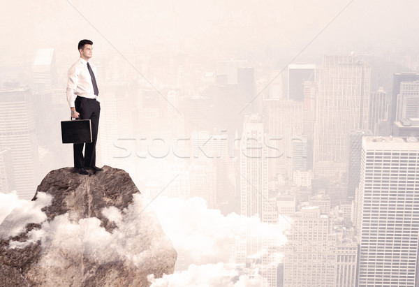 Happy businessman standing on stone top Stock photo © ra2studio