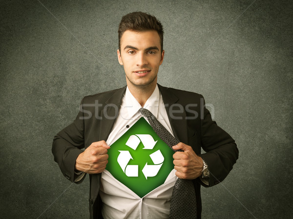 деловой человек рубашку Recycle знак груди Сток-фото © ra2studio