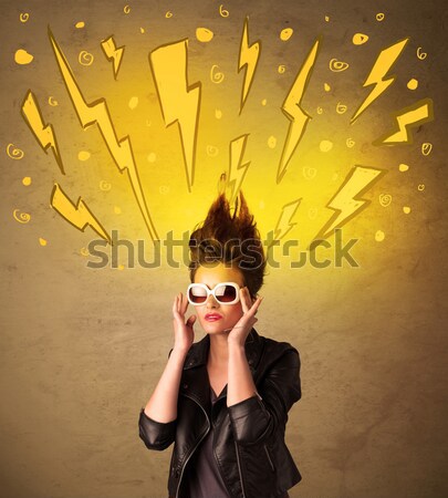 Young woman with energetic exploding red hair  Stock photo © ra2studio