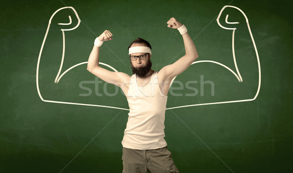 Studenten Muskeln junger Mann Bart Gläser Stock foto © ra2studio
