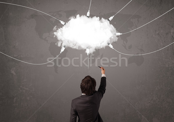 Jonge man naar wolk overdragen wereld dienst Stockfoto © ra2studio