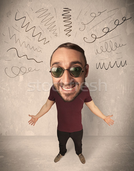 Big head person with curly lines Stock photo © ra2studio