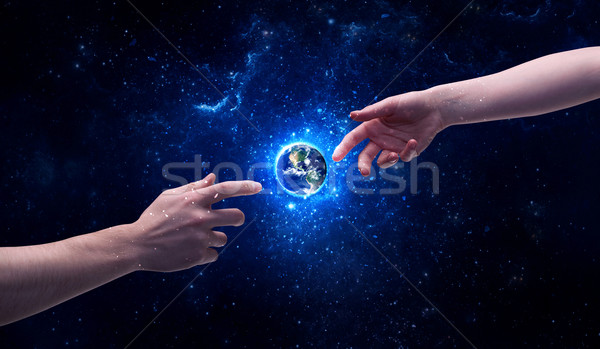 Hände Raum anfassen Planeten Erde männlich Gott Stock foto © ra2studio