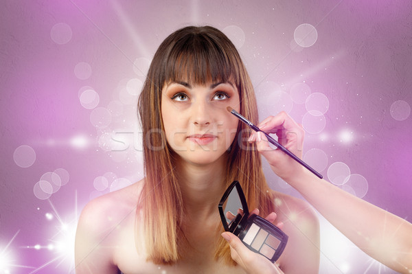 Stock photo: Young woman portrait with shiny pink salon concept