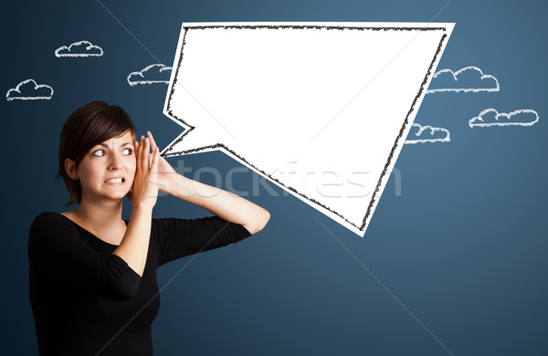 Stock photo: Young woman with abstract modern speech bubble