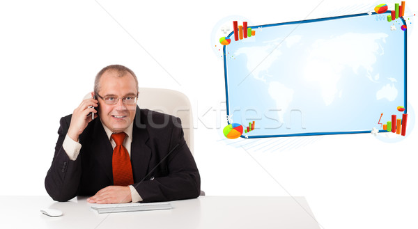 businessman sitting at desk and making a phone call, isolated on white Stock photo © ra2studio