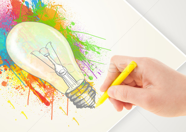 Hand Zeichnung Papier farbenreich splatter Glühbirne Stock foto © ra2studio