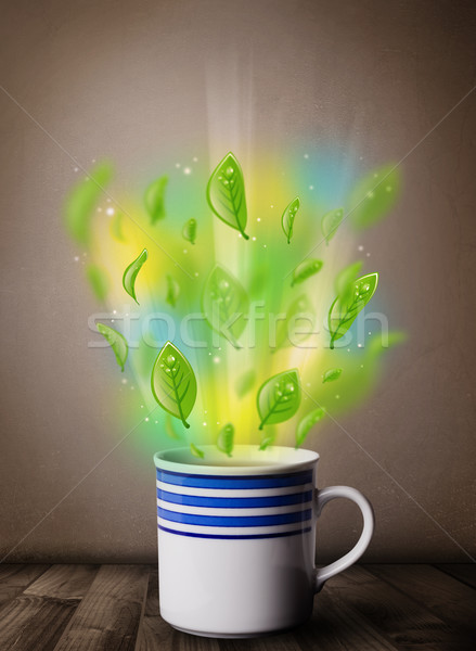 Teetasse Blätter farbenreich abstrakten Lichter Stock foto © ra2studio