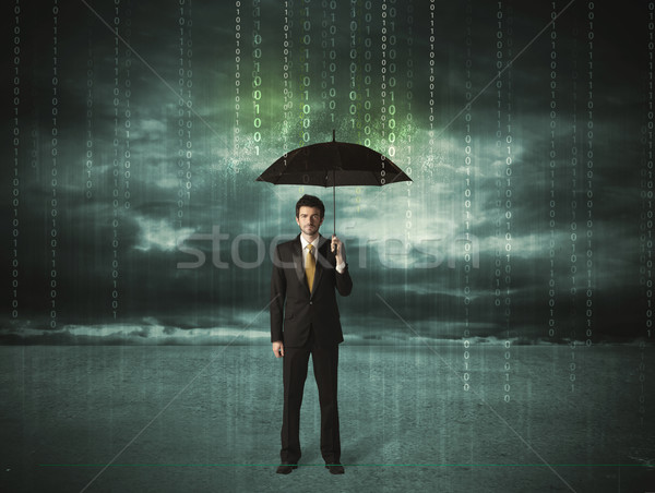 Homme d'affaires permanent parapluie protection des données internet homme [[stock_photo]] © ra2studio