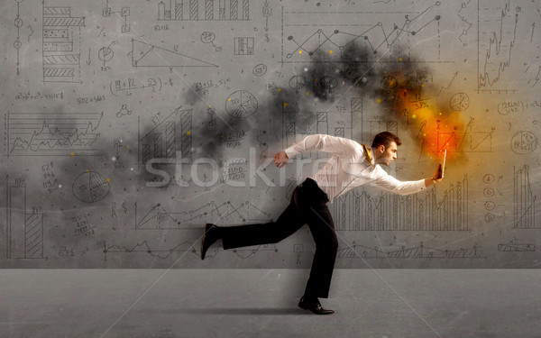 Lopen zakenman brand laptop haast business Stockfoto © ra2studio