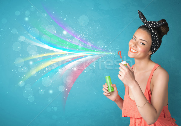 [[stock_photo]]: Belle · fille · résumé · coloré · bulles · lignes