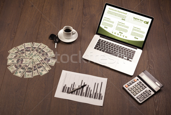 Business table with notebook computer and office accessories Stock photo © ra2studio