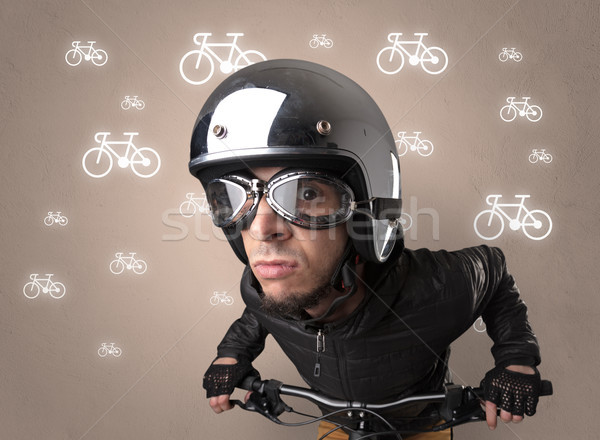 Holdkóros kerékpáros bicikli fiatal nevetséges motoros Stock fotó © ra2studio