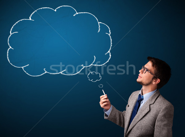 Stockfoto: Jonge · man · roken · sigaret · idee · wolk · aantrekkelijk