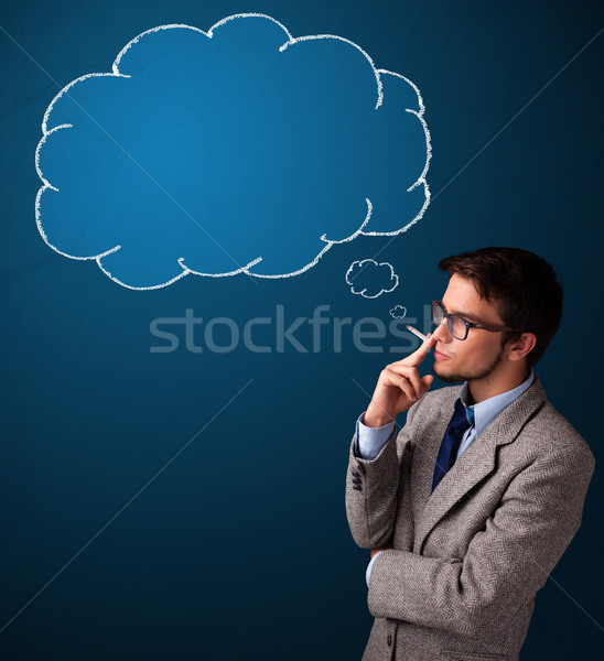 Stockfoto: Jonge · man · roken · sigaret · idee · wolk · aantrekkelijk