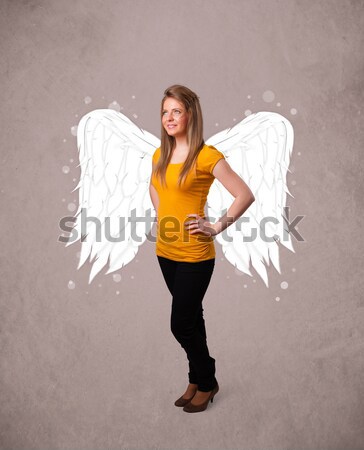 ストックフォト: かわいい · 少女 · 天使 · 図示した · 翼