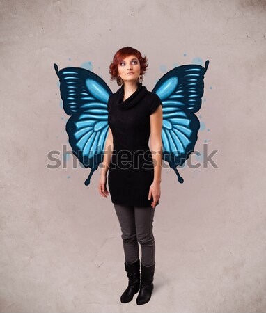 Cute girl with angel illustrated wings Stock photo © ra2studio