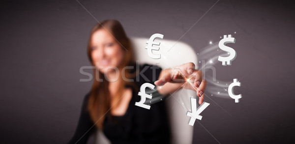 Jonge dame valuta iconen mooie Stockfoto © ra2studio