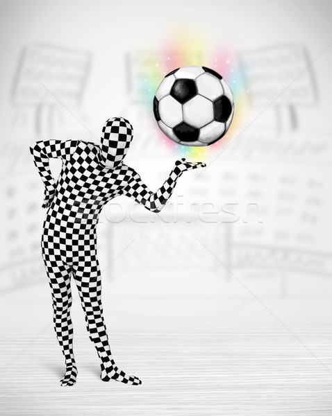 Férfi egészalakos öltöny futballabda vicces kezek Stock fotó © ra2studio
