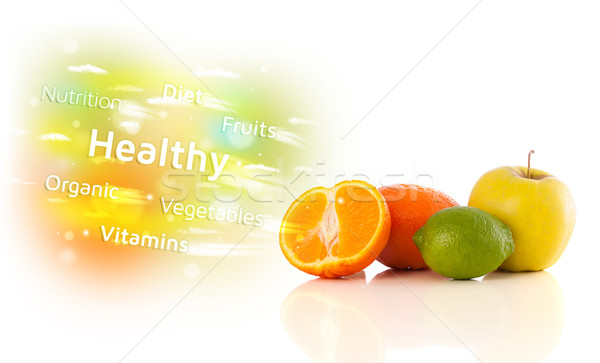 Foto stock: Colorido · suculento · frutas · saudável · texto · sinais