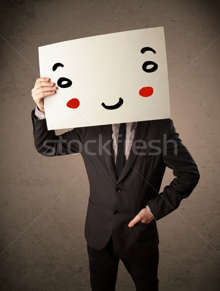 Foto stock: Empresário · cartão · rosto · sorridente · jovem · mão