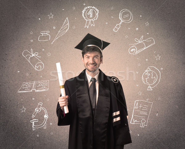 Stockfoto: Gelukkig · afgestudeerde · tiener · school · iconen