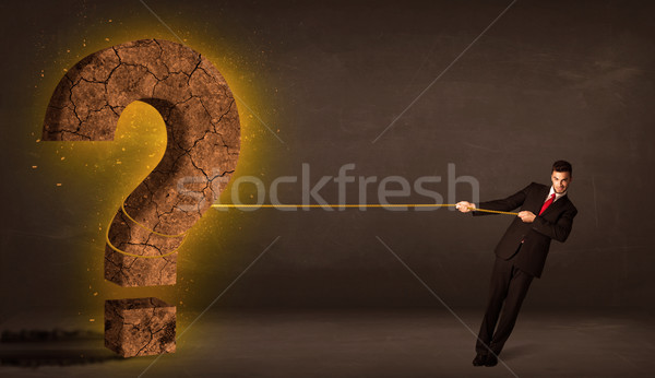 Zdjęcia stock: Człowiek · biznesu · duży · solidny · znak · zapytania · kamień