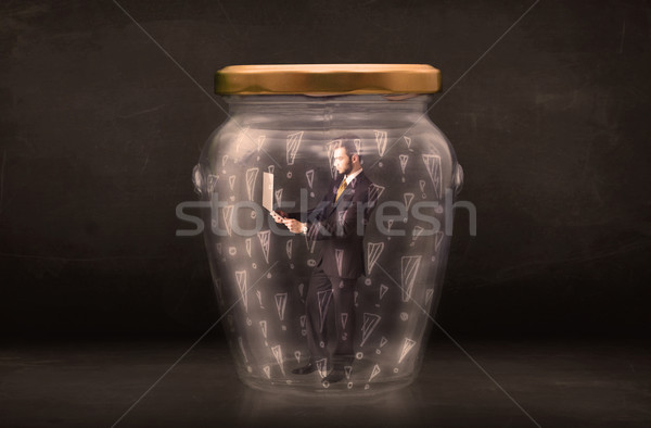 Hombre de negocios atrapado jar negocios vidrio triste Foto stock © ra2studio