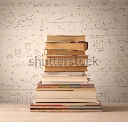 A pile of books with math formulas written in doodle style Stock photo © ra2studio