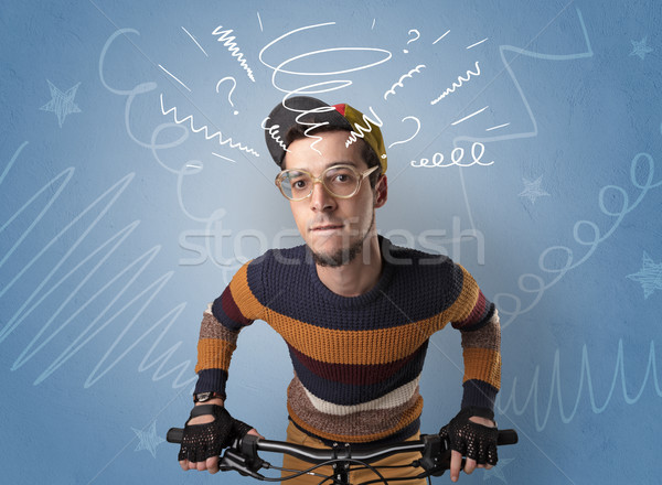 őrült bicikli fiatal bolond boldog szemüveg Stock fotó © ra2studio