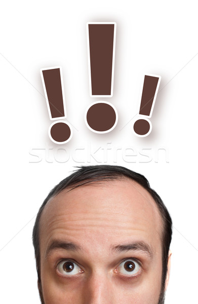 смешные молодым человеком восклицательный знак голову изолированный белый Сток-фото © ra2studio