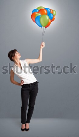 Stockfoto: Jonge · vrouw · kleurrijk · ballonnen · mooie · vrouw