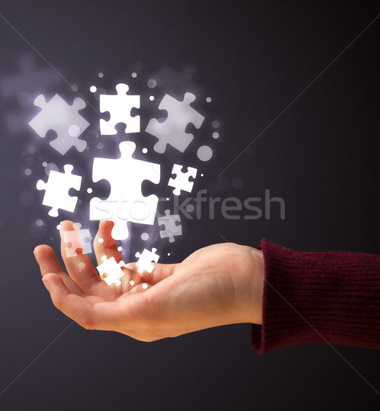 Puzzle pieces in the hand of a woman Stock photo © ra2studio