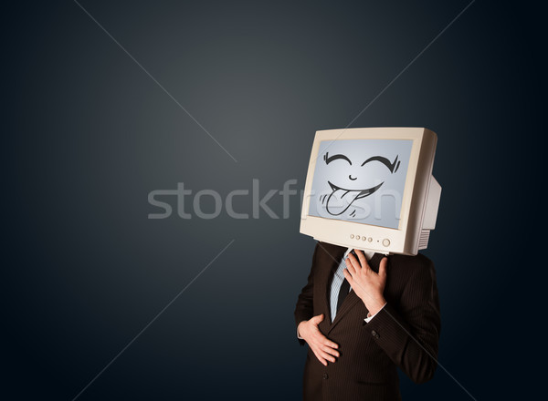 Feliz homem de negócios monitor de computador rosto sorridente tela sorrir Foto stock © ra2studio