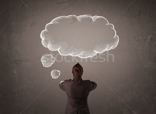 Foto stock: Empresario · nube · pensamiento · cabeza · jóvenes