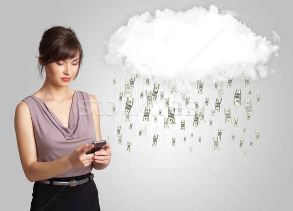 Woman with cloud and money rain concept Stock photo © ra2studio